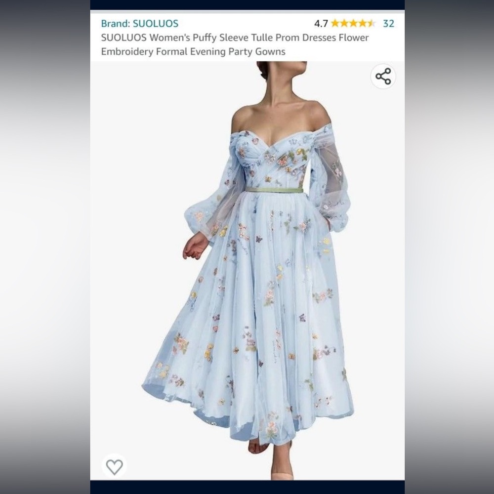 Amazon Strapless Light Blue Floral Dress